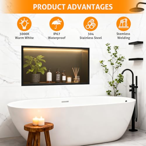 WICHEMI Shower Niche LED Lights 24"X12" Recessed Wall Niche for Shower Wall - color: Warm White, size: 24" X 12"