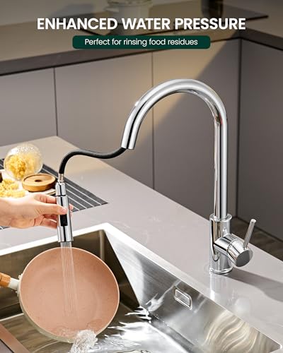 Metal Kitchen Faucet Head Replacement | 2-Mode Pull Down Kitchen Faucet Spray Head, with 15 Adapters, High Pressure Sink Sprayer Nozzle Stainless Steel, Chrome - color: Chrome