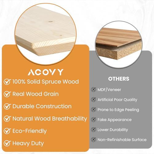 Acovy 48in Solid Spruce Wood Floating Shelves with Beveled Bottom Edges, Wooden Floating Shelf with Heavy-Duty Bracket for Living Room Bathroom Bedroom Kitchen, Rustic Natural, DIY Available, 2 Packs - color: Rustic Natural, size: 48"-2 Packs