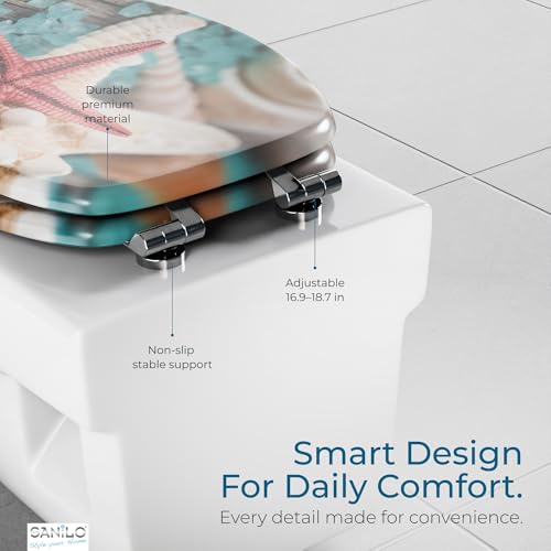 SANILO Wooden Toilet Seat with Soft Close [ELONGATED] - Decorative, Quiet & Slow Close Molded Wood Seat - With Strong Bumpers & Hinges - Adjustable Fit - Bath Salt - color: Bath Salt