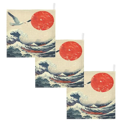 YETTASBIN Sea Waves Muslin Baby Hand Washcloths, Soft Cotton Bath Face Towel, 4 Layers Extra Absorbent Feeding Burp Cloth for Newborn Infant, 5 Pack - size: 12 Inch x 5 Pack