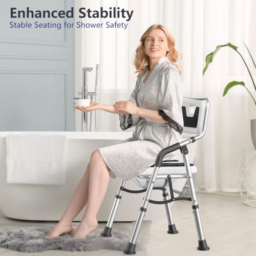 U-Shape Shower Chair for Inside Shower with Arms and Back | Folding Shower Chair with Adjustable Height, Tool-Free, Shower Chair for Elderly and Disabled, Pregnant, Handicap, FSA/HSA