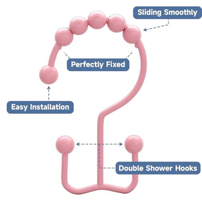 Titanker Shower Curtain Hooks Rings, Rust-Resistant Metal Double Glide Shower Hooks for Bathroom Shower Rods Curtains, Set of 12 Hooks - Light Pink - color: Light Pink, style: Modern