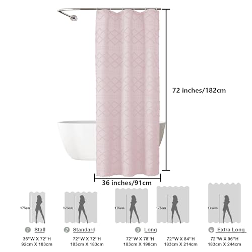 Blush Pink Stall Boho Shower Curtain, Modern Tufted Plaid Striped Narrow Half Size Fabric Shower Curtain, Farmhouse Clip Jacquard Textured Shower Curtains for Bathroom, 36" Wx72 L - color: Blush Pink, size: 36"W x 72"L (Pack of 1)