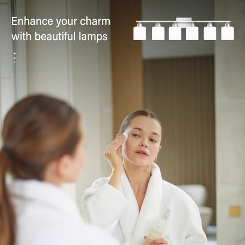 Large Bathroom Vanity Light Fixture, 6 Light Anti-Rust Finish with Milky White Frosted Glass Shades, 38 Inch Bath Light Above Mirror Light Fixture - color: Nickel & Milky White Glass, size: 6-Light