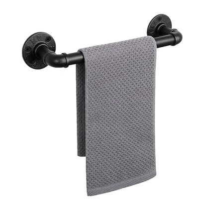 Industrial Pipe Towel Rack Towel Bar, Heavy Duty Wall Mounted Rustic Farmhouse Bath Towel Holder for Bathroom (Black, 12 inch) - color: Black, size: 12 inch