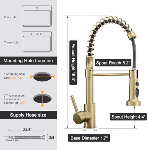 AIMADI Brushed Gold Kitchen Faucet with Pull Down Sprayer,Single Handle | One Hole Commercial Spring Design,Pull Down Sprayer,for Farmhouse Camper Bar Laundry Room - color: Brushed Gold
