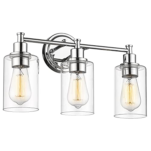 FEMILA Vanity Lighting Fixtures, Modern Bathroom Lights Over Mirror, Wall Lamp with Clear Glass Shade,Chrome Finish,4FYC56B-3W CH - color: Chrome, size: 17.3"