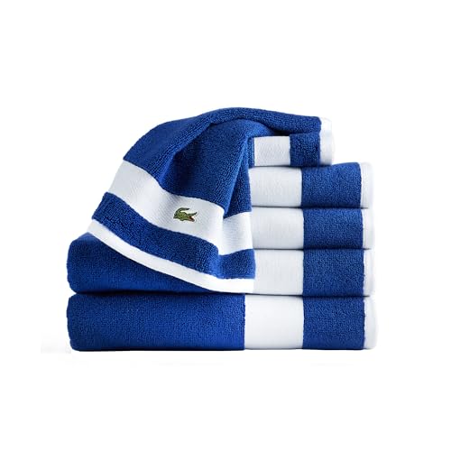 Lacoste Sport Stripe 6-Piece Luxury Cotton Towel Set – Made with 100% Soft Supima Cotton, Absorbent & Quick-Drying, Includes 2 Bath Towels, 2 Hand Towels, 2 Washcloths, Surf Blue - color: Surf Blue