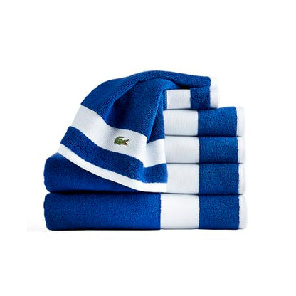 Lacoste Sport Stripe 6-Piece Luxury Cotton Towel Set – Made with 100% Soft Supima Cotton, Absorbent & Quick-Drying, Includes 2 Bath Towels, 2 Hand Towels, 2 Washcloths, Surf Blue - color: Surf Blue