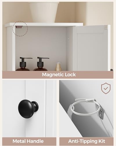Slim Bathroom Storage Cabinet, Tall Narrow Bathroom Cabinet | Skinny Freestanding Floor Cabinet for Small Spaces, Bathroom, Living Room, 9.8"D x 11.8"W x 60.6"H, White