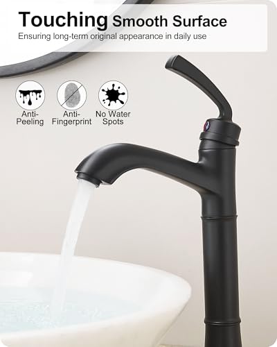 Brass Vessel Sink Faucet Black Single Handle, Tall Bathroom Faucets for Vessel Sinks 1 Hole with Pop-Up Drain, Pre-Installed Hoses, Removable Aerator - color: Matte Black