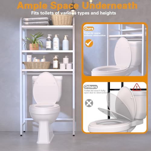 3-Tier Over-the-Toilet Storage Rack, Freestanding Bathroom Organizer | Space-Saving 3-Tier Design, Rust-Resistant Steel Frame, Fits Most Toilets, Easy Assembly (White) - color: White