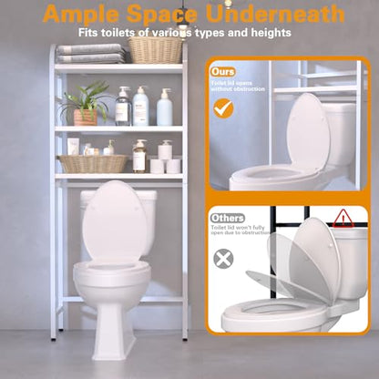 3-Tier Over-the-Toilet Storage Rack, Freestanding Bathroom Organizer | Space-Saving 3-Tier Design, Rust-Resistant Steel Frame, Fits Most Toilets, Easy Assembly (White) - color: White