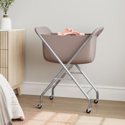 ELYKEN Laundry Basket with Wheels, Collapsible Laundry Hamper, Camel Brown | Removable Liner Bag, Foldable Design, Sturdy Metal Frame, 4 Casters, 32”H Laundry Cart for Bedroom, Bathroom & Laundry Room - color: Camel Brown, size: 23.2"L x 13"W x 32"H