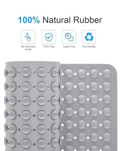 Bath Mat for Tub Shower Mat Non Slip Kids Rubber Shower Tub Mat, 100% Natural Rubber no Plastic Odors Perfect for Baby and Elder, Strong Suction Cups, Textured Mat Surface, 28 X 16 inches, Grey - color: Grey With Drain Holes