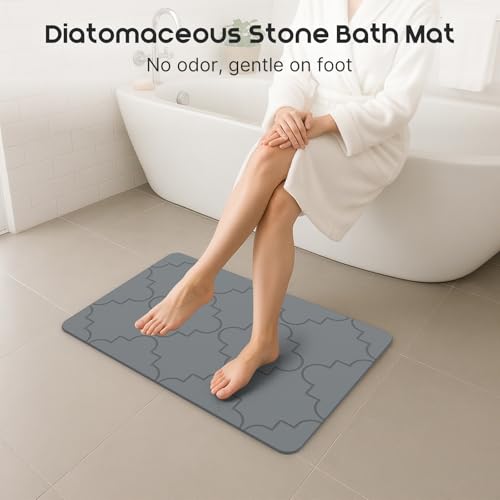 ArtyCozy Large Stone Bath Mat Non-Slip Rubber Base 23.6" × 15.7", Dark Grey | Super Absorbent Quick Drying Diatomaceous Earth Mat for Bathroom, Easy to Store, Easy to Clean - size: 23.6" x 15.7" (Rectangular)