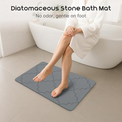 ArtyCozy Large Stone Bath Mat Non-Slip Rubber Base 23.6" × 15.7", Dark Grey | Super Absorbent Quick Drying Diatomaceous Earth Mat for Bathroom, Easy to Store, Easy to Clean - size: 23.6" x 15.7" (Rectangular)