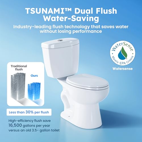RoyalBath Elongated Two piece Toilet for Bathrooms, 12" Rough In | 17.3" ADA Height, Nano Self-Cleaning, WaterSense/MAP/CUPC Certified, 0.93/1.27 GPF 360° TSUNAMI Flush, Soft-Close Seat - size: 0.93/1.28 GPF Dual Flush