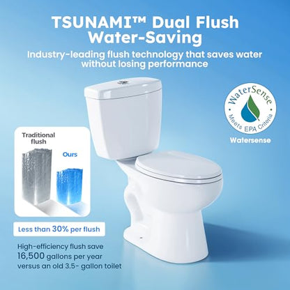 RoyalBath Elongated Two piece Toilet for Bathrooms, 12" Rough In | 17.3" ADA Height, Nano Self-Cleaning, WaterSense/MAP/CUPC Certified, 0.93/1.27 GPF 360° TSUNAMI Flush, Soft-Close Seat - size: 0.93/1.28 GPF Dual Flush
