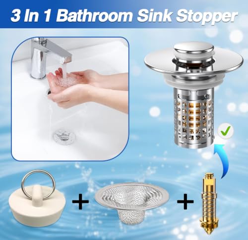 Sink Stopper Hair Catcher, Pop-up Sink Drain Strainer with Removable Stainless Steel Strainer Basket Hair Catcher, Bathroom Sink Strainer for Bathroom Sink Stopper (2PCS) - color: 2,copper Square Mesh