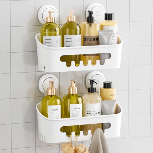 TAILI Shower Caddy Suction Cup 2 Pack, Heavy Duty Bathroom Organizer, Removable Shelves for Inside Shower, Shampoo, Waterproof Suction Plastic Storage for Bathroom Accessories Holder, White - style: 2 × White