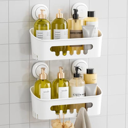 TAILI Shower Caddy Suction Cup 2 Pack, Heavy Duty Bathroom Organizer, Removable Shelves for Inside Shower, Shampoo, Waterproof Suction Plastic Storage for Bathroom Accessories Holder, White - style: 2 × White