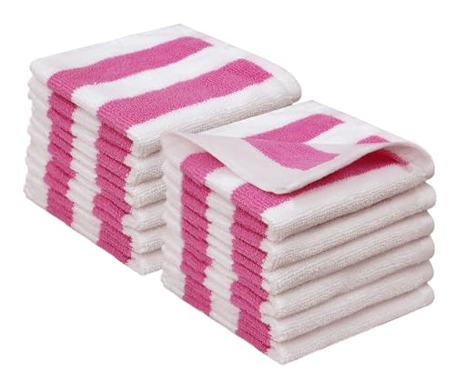 ORIGINAL KIDS Wash Cloths - 100% Cotton Set of 12 Cabana Stripe Washcloths | Yarn Dyed Pink Stripe Terry Wash Towels - 12x12 Soft Quick Dry Absorbent Gentle Face Towels for Bath Toddlers Daycare Travel - color: Pink White, size: 12 Pack Washcloth