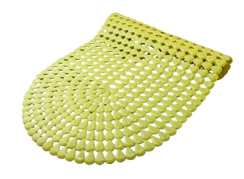 Luxury Oval Bath & Shower Mat 27" x 15" – Non-Slip PVC Bath Mat with Secure Suction Cups, Pear Diamond Design, Modern Bathroom Safety – Dependable Industries (Yellow) - color: Yellow