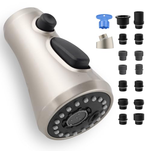 Universal Pull Down Spray Head for Kitchen Faucet, 3 Modes, Brushed Nickel | NSF/ANSI/CAN 372 Certified, 15 Adapters Compatible with Moen Delta Faucet, Kitchen Sink Faucet Sprayer Head Fit Most Faucet - color: Brushed Nickel, style: Handy Design