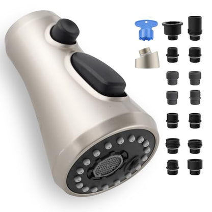 Universal Pull Down Spray Head for Kitchen Faucet, 3 Modes, Brushed Nickel | NSF/ANSI/CAN 372 Certified, 15 Adapters Compatible with Moen Delta Faucet, Kitchen Sink Faucet Sprayer Head Fit Most Faucet - color: Brushed Nickel, style: Handy Design