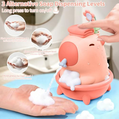 Cute Soap Dispenser - Pink Kids Automatic Foam Hand Soap Dispenser Touchless,Wall Mount Waterproof USB Rechargeable, 9.5oz for Bathroom, Office, Hotel, Hospital, Preschool Children - color: Pink Capybara