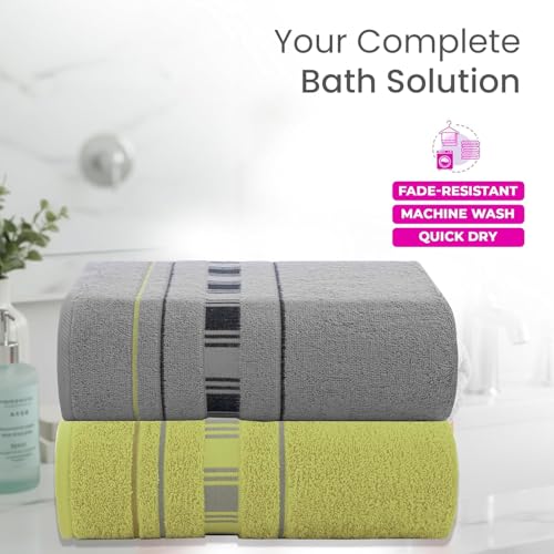 CASA COPENHAGEN X Line 2Pcs 100% Egyptian Cotton Large Designer Bathsheet Towels Gift Set- Silver Grey - Green, 600GSM, 35"x70" 2Bath Sheet Towels for Bathroom (Gift Set for Women & Men)