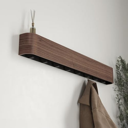 Kazai. Wall-Mounted Coat Rack 'Toke' - Modern Design with Hidden Wall Hooks - Solid Wood Veneer Panel Hanger - Walnut - color: Walnut, size: 8 Hooks