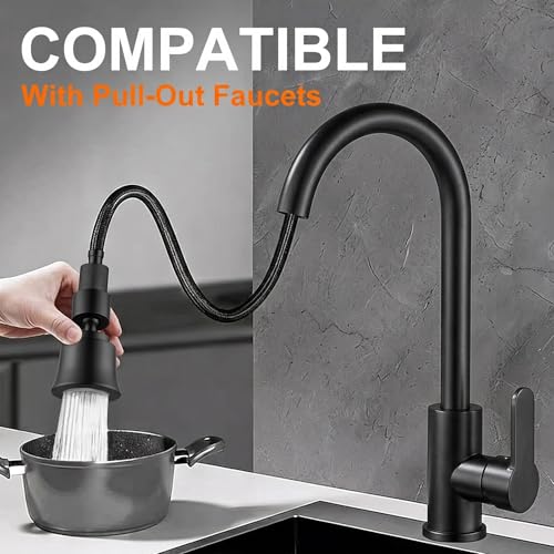 Metal Swivel Sink Faucet Aerator Extender for Kitchen Bathroom | 360° Swivel Faucet Nozzle with 55/64'' Female Thread, Dual Modes Sink Sprayer Attachment, Anti-clogging Design, Black - color: Black