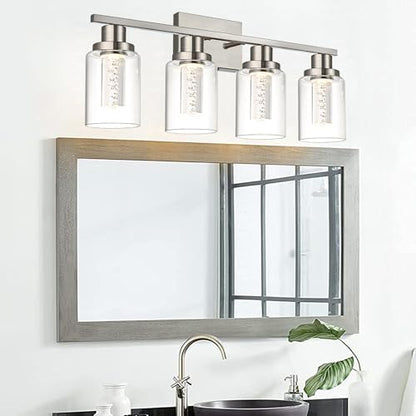 MELUCEE 4-Light LED Bathroom Lighting Fixtures Brushed Nickel,3000K-6000K | Dimmable LED Vanity Light for Bathroom Bathroom Wall Lights with Crystal Bubble Clear Glass Shade, Built-In LED Chips - color: Brushed Nickel, size: LED-4 Lights
