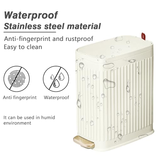 Small Bathroom Trash Can with Air Freshener Soft Close Lid, 6 Liter/ 1.6 Gallon Stainless Steel Garbage Can with Removable Inner Bucket,Step Pedal, Slim Wastebasket for Bedroom, Toilet (Ivory White) - color: Ivory White/1.6 Gal