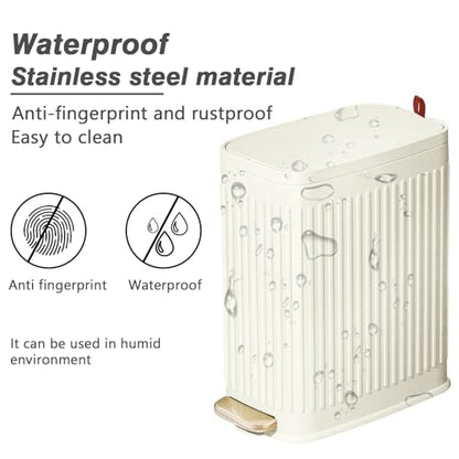 Small Bathroom Trash Can with Air Freshener Soft Close Lid, 6 Liter/ 1.6 Gallon Stainless Steel Garbage Can with Removable Inner Bucket,Step Pedal, Slim Wastebasket for Bedroom, Toilet (Ivory White) - color: Ivory White/1.6 Gal