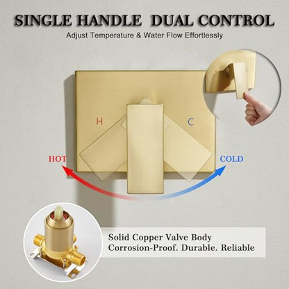 Brushed Gold Shower System with 10Inch Rain Shower Heads with Handheld Spray Combo, Gold Shower Faucet Set with Rain Shower and Handheld, Gold Shower Head and Handle Set(Shower Valve Kit Included) - color: Brushed Gold