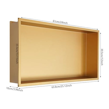 Shower Niche, 25 x 13 inch Recessed Wall Niche with LED Light Strip, Heavy-Duty Stainless Steel Modern Shampoo Storage Organizer, Sealed Waterproof, Durable & Easy to Install, Gold - color: Gold