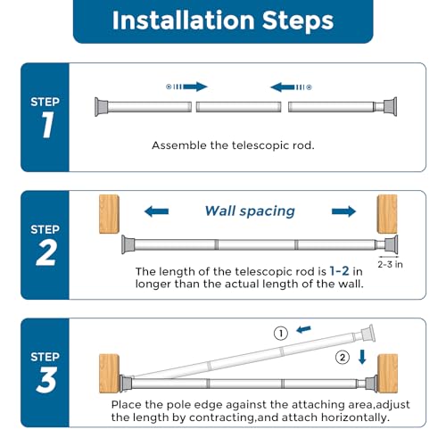 AIZESI Spring Tension Curtain Rods 24 to 46 Inch, 2Pcs White Tension Rod Tension Curtain Rod, Spring Tension Rod No Drilling Adjustable Curtain Rod Spring Loaded Curtain Rods - color: White, size: 24“-46“-2P