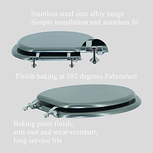 Elongated Toilet Seat Wood Toilet Seat Prevent Shifting with Zinc Alloy Hinges American Standard Size Toilet Seat Easy to Install also Easy to Clean(Elongated,Sparkling Gentleman Grey) - color: Gentleman Grey, size: Elongated