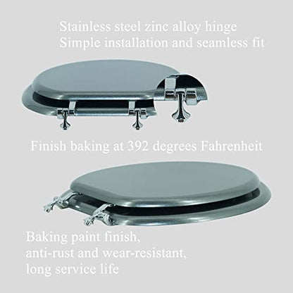 Elongated Toilet Seat Wood Toilet Seat Prevent Shifting with Zinc Alloy Hinges American Standard Size Toilet Seat Easy to Install also Easy to Clean(Elongated,Sparkling Gentleman Grey) - color: Gentleman Grey, size: Elongated