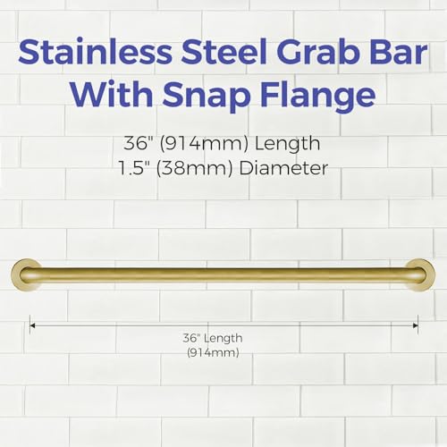 Stardrix 36-Inch ADA Compliant Grab Bar, 1.5" Diameter, Concealed Mounting Flanges, Handicap Friendly, Commercial & Residential Bathrooms, Brushed Gold Stainless Steel - color: Brushed Gold, size: 36"