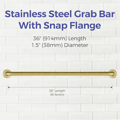 Stardrix 36-Inch ADA Compliant Grab Bar, 1.5" Diameter, Concealed Mounting Flanges, Handicap Friendly, Commercial & Residential Bathrooms, Brushed Gold Stainless Steel - color: Brushed Gold, size: 36"