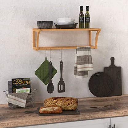 ClosetMaid Bamboo Wall Shelf with Towel Bar, Wall Mount Storage Shelves, Organizer Rack, Natural Finish - style: 1-Tier