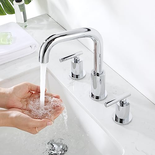 ChiLDano Bathroom Faucet 3 Hole, 2 Handle Chrome Bathroom Sink Faucet | Chrome 3 Hole Sink Faucet with Sink Drain and Water Faucet Supply Hose, Polished Silver Bathroom Water Faucets CH3166CP - color: Chrome