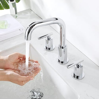 ChiLDano Bathroom Faucet 3 Hole, 2 Handle Chrome Bathroom Sink Faucet | Chrome 3 Hole Sink Faucet with Sink Drain and Water Faucet Supply Hose, Polished Silver Bathroom Water Faucets CH3166CP - color: Chrome