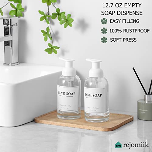 2 Pack Foaming Soap Dispenser, 12.7 Oz Thick Glass Pump, Clear White | Refillable Foam Soap Bottles for Hand Soap and Body Wash, Ideal for Bathroom Countertop, Kitchen Sink and More - color: White