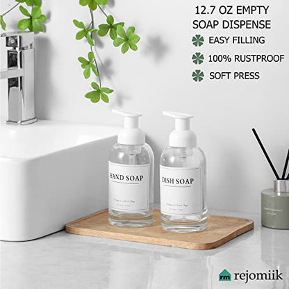 2 Pack Foaming Soap Dispenser, 12.7 Oz Thick Glass Pump, Clear White | Refillable Foam Soap Bottles for Hand Soap and Body Wash, Ideal for Bathroom Countertop, Kitchen Sink and More - color: White